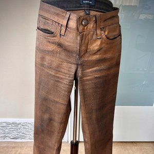RARE Bebe Metallic Copper Wash Painted Stretch Jeans - Size 26